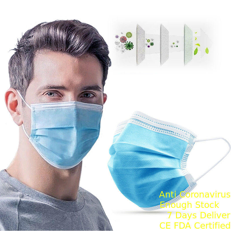 Masque protecteur jetable non tissé de bleu masque protecteur de virus de protection de 3 plis anti fournisseur